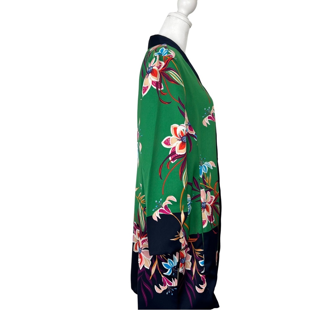 Chico's Green & Navy Blue Colorblock Floral Kimono Jacket Long Sleeve Medium - Picture 2 of 7